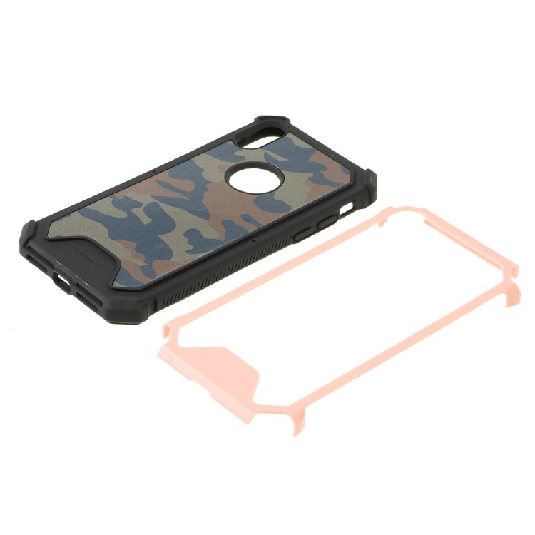 Camouflage Leather Coated PC TPU Combo Case for iPhone Xs 5.8 inch - Rose Gold-6