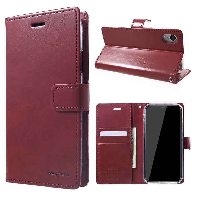MERCURY GOOSPERY Blue Moon Flip Wallet Leather Phone Shell with Stand for iPhone 9 6.1 inch - Wine Red-1