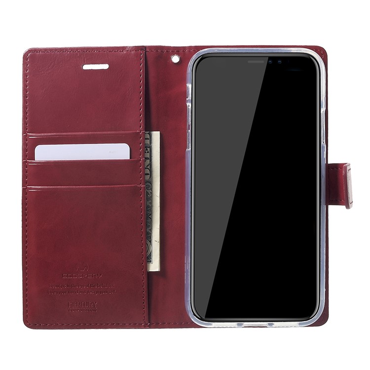 MERCURY GOOSPERY Blue Moon Flip Wallet Leather Phone Shell with Stand for iPhone 9 6.1 inch - Wine Red-6