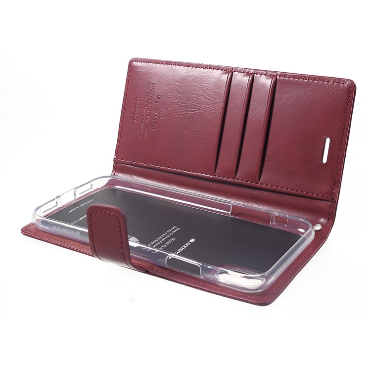 MERCURY GOOSPERY Blue Moon Flip Wallet Leather Phone Shell with Stand for iPhone 9 6.1 inch - Wine Red-8