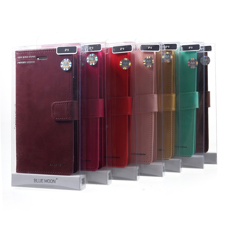 MERCURY GOOSPERY Blue Moon Flip Wallet Leather Phone Shell with Stand for iPhone 9 6.1 inch - Wine Red-9