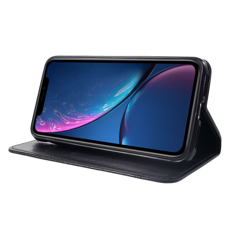 Splicing PU Leather Case for iPhone XS Max 6.5 inch Auto-absorbed Card Slots Stand Phone Cover - Black-4