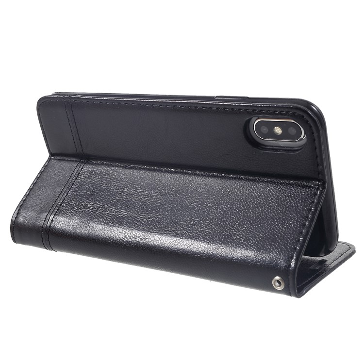 Splicing PU Leather Case for iPhone XS Max 6.5 inch Auto-absorbed Card Slots Stand Phone Cover - Black-5
