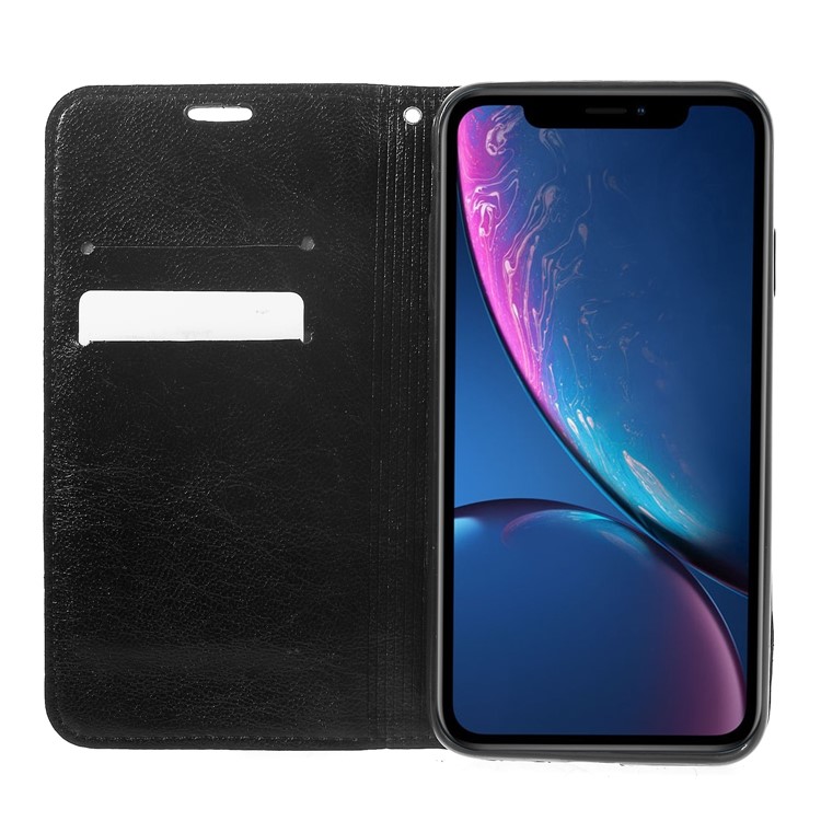 Splicing PU Leather Case for iPhone XS Max 6.5 inch Auto-absorbed Card Slots Stand Phone Cover - Black-6