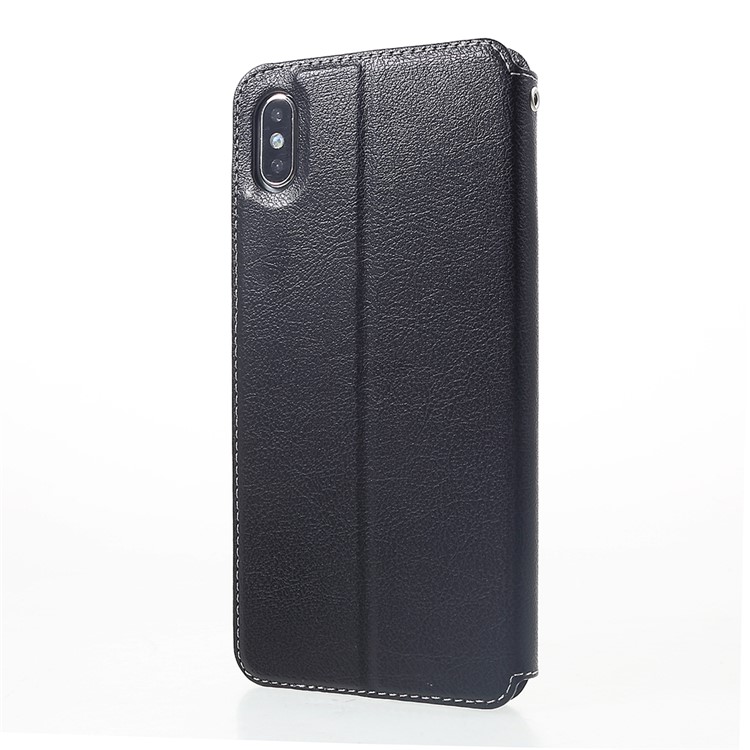 For iPhone XS Max 6.5 inch Card Holder Stand Auto-absorbed Leather Case - Black-3
