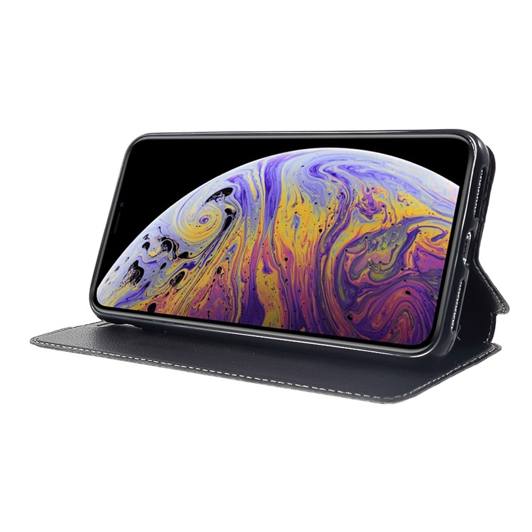 For iPhone XS Max 6.5 inch Card Holder Stand Auto-absorbed Leather Case - Black-4
