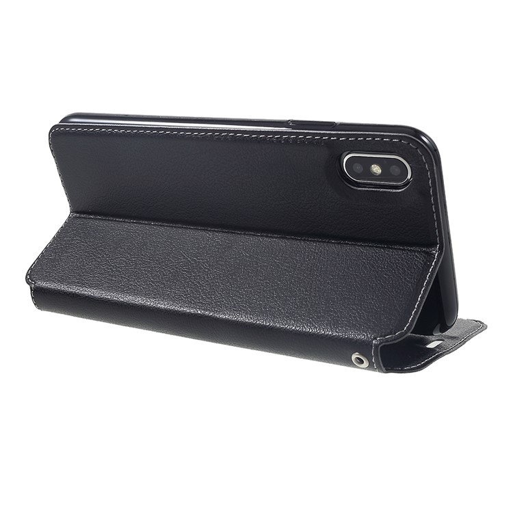 For iPhone XS Max 6.5 inch Card Holder Stand Auto-absorbed Leather Case - Black-5