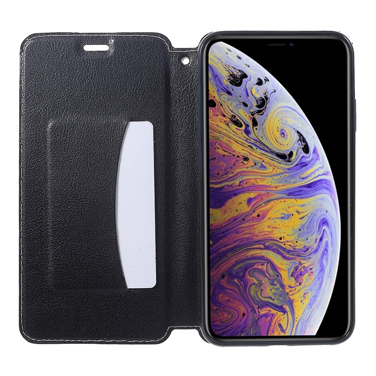 For iPhone XS Max 6.5 inch Card Holder Stand Auto-absorbed Leather Case - Black-6