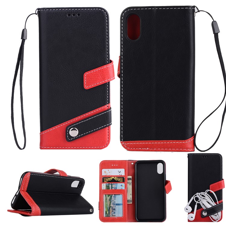 Litchi Texture PU Leather Wallet Stand Case (Contrast Color) for iPhone 9 6.1 inch - Black-1
