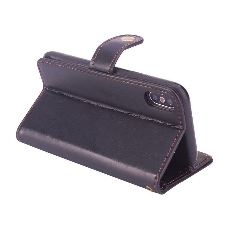 Metal Buckle PU Leather Stand Wallet Case for iPhone 9 Plus 6.5 inch - Black-6