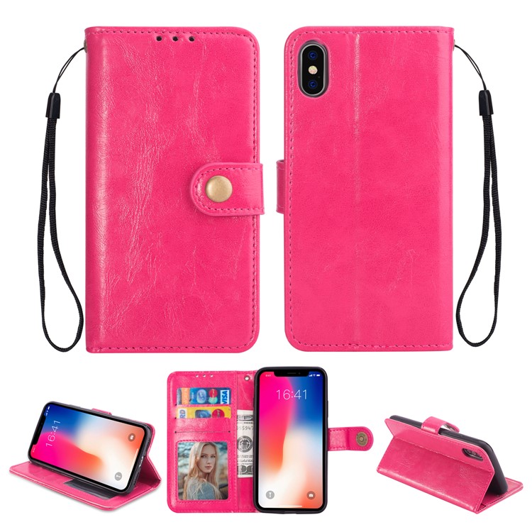 

Metal Buckle PU Leather Stand Wallet Cover for iPhone XS Max 6.5 inch - Rose