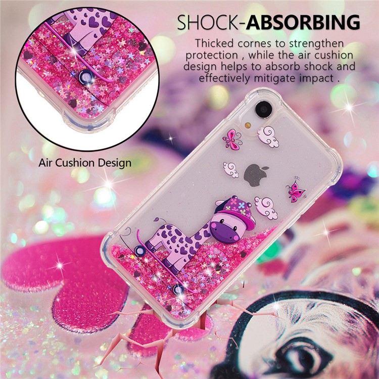 Liquid Glitter Powder Quicksand Shockproof TPU Back Case for iPhone 9 6.1 inch - Cute Giraffe-2