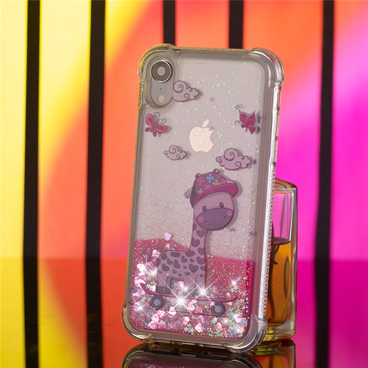 Liquid Glitter Powder Quicksand Shockproof TPU Back Case for iPhone 9 6.1 inch - Cute Giraffe-5