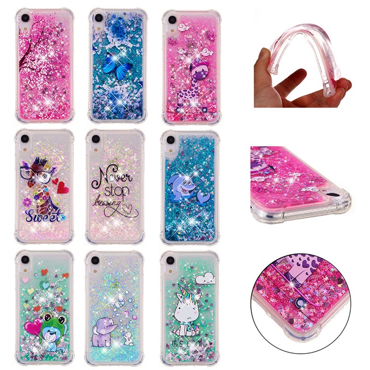 Liquid Glitter Powder Quicksand Shockproof TPU Back Case for iPhone 9 6.1 inch - Cute Giraffe-7