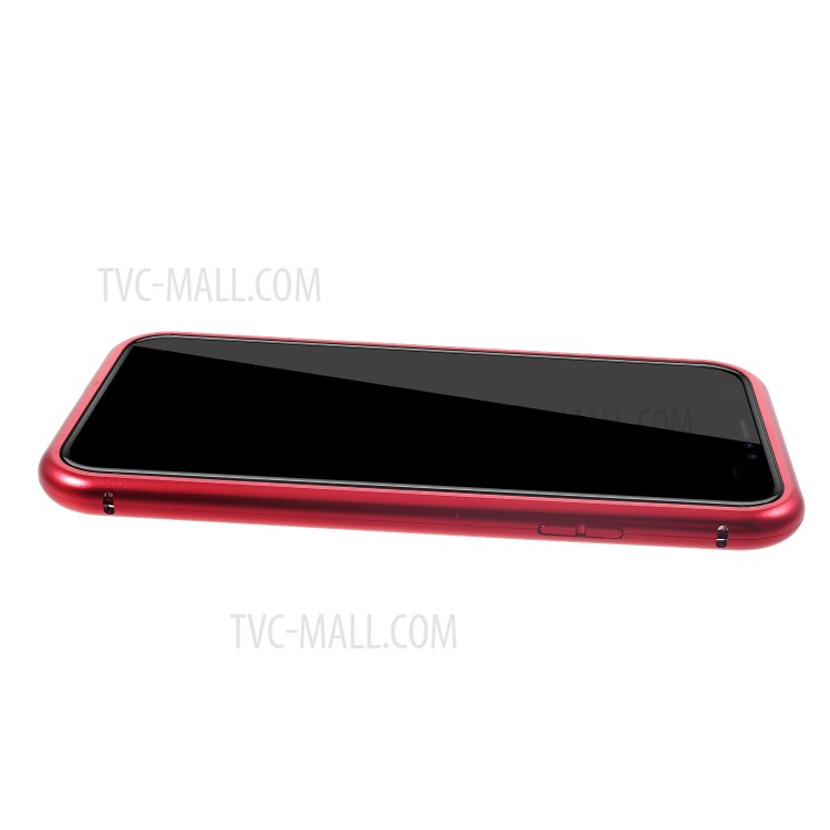 Magnetic Adsorption Case for iPhone XR 6.1 inch Metal Frame + Tempered Glass Back - Red-10