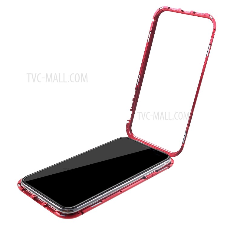 Magnetic Adsorption Case for iPhone XR 6.1 inch Metal Frame + Tempered Glass Back - Red-11
