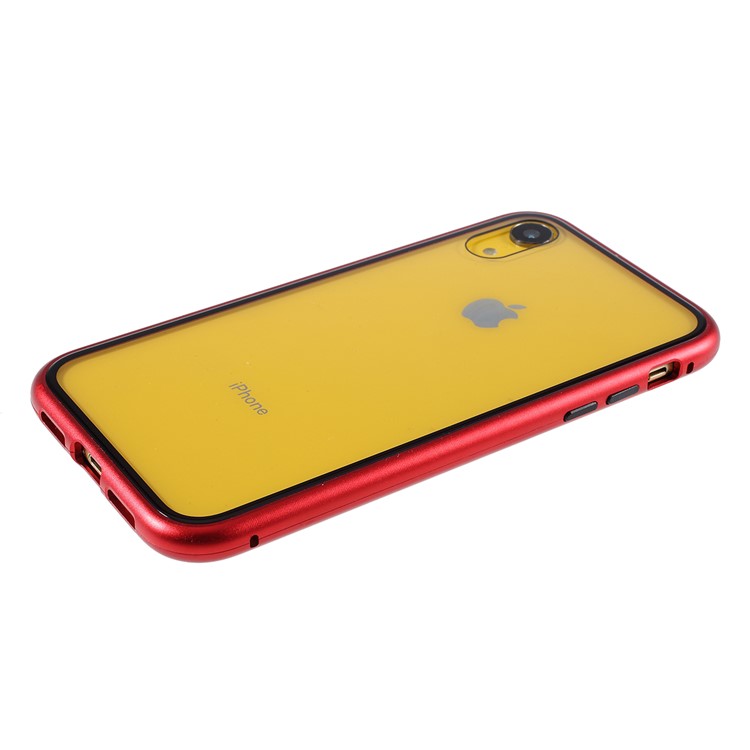 Magnetic Adsorption Case for iPhone XR 6.1 inch Metal Frame + Tempered Glass Back - Red-2