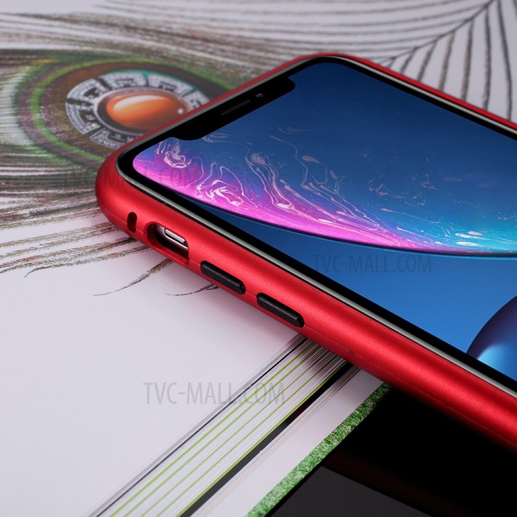 Magnetic Adsorption Case for iPhone XR 6.1 inch Metal Frame + Tempered Glass Back - Red-6