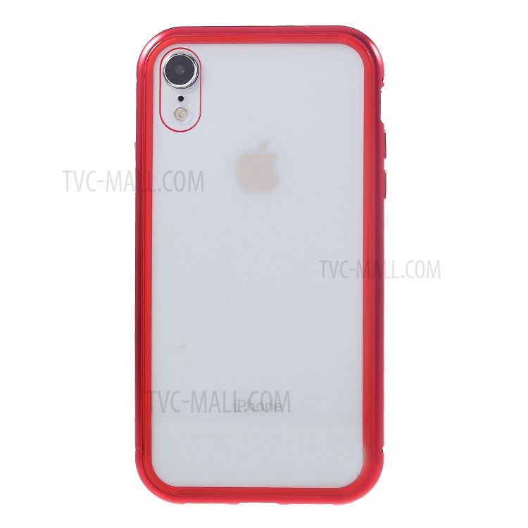 Magnetic Adsorption Case for iPhone XR 6.1 inch Metal Frame + Tempered Glass Back - Red-8