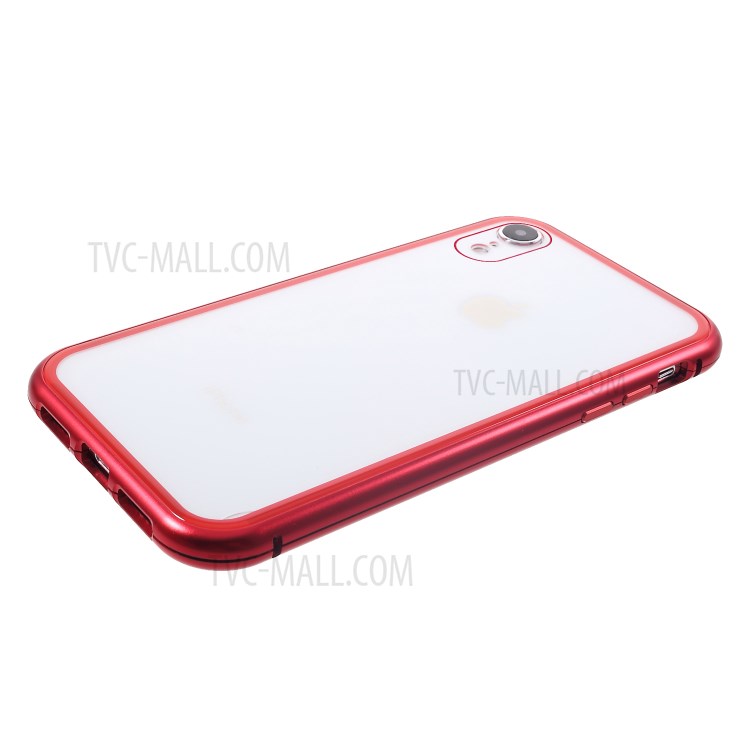 Magnetic Adsorption Case for iPhone XR 6.1 inch Metal Frame + Tempered Glass Back - Red-9