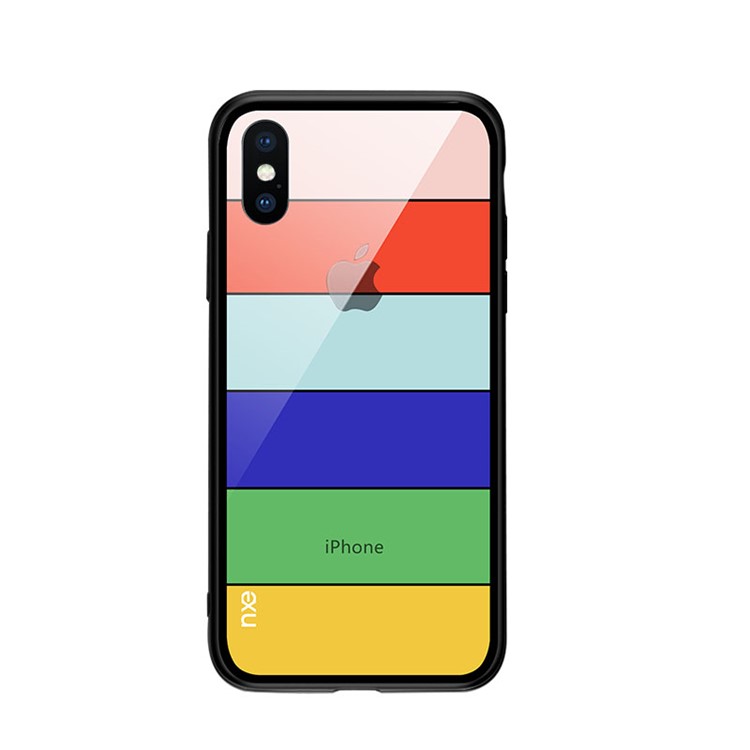 NXE Pattern Printing Stripes 9H Glass Back + TPU Edge Hybrid Case for iPhone 9 Plus 6.5 inch - Style A-2
