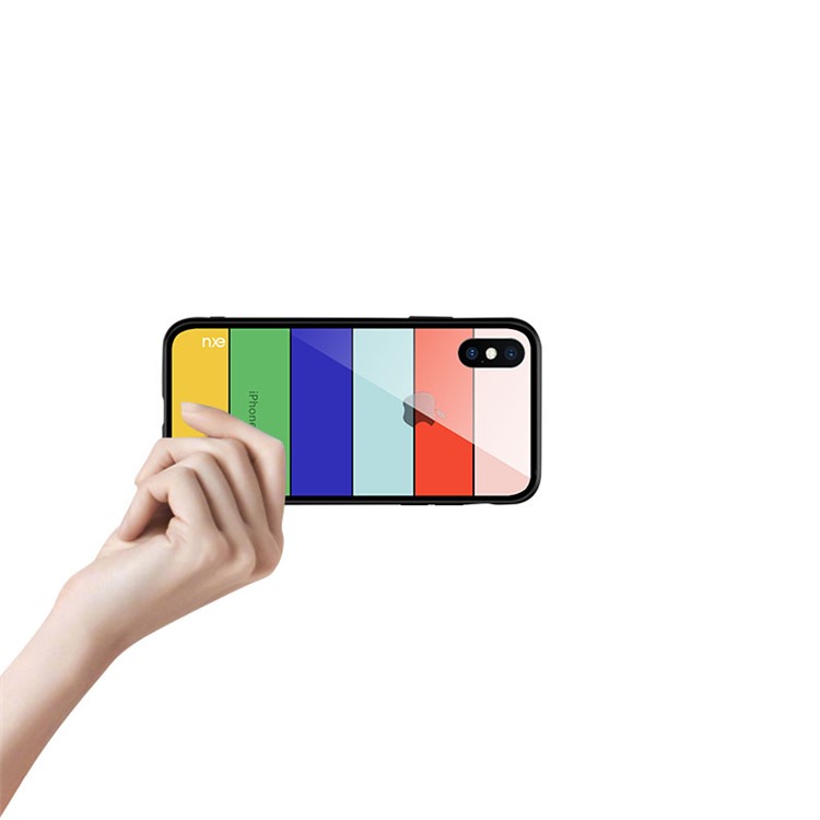 NXE Pattern Printing Stripes 9H Glass Back + TPU Edge Hybrid Case for iPhone 9 Plus 6.5 inch - Style A-4