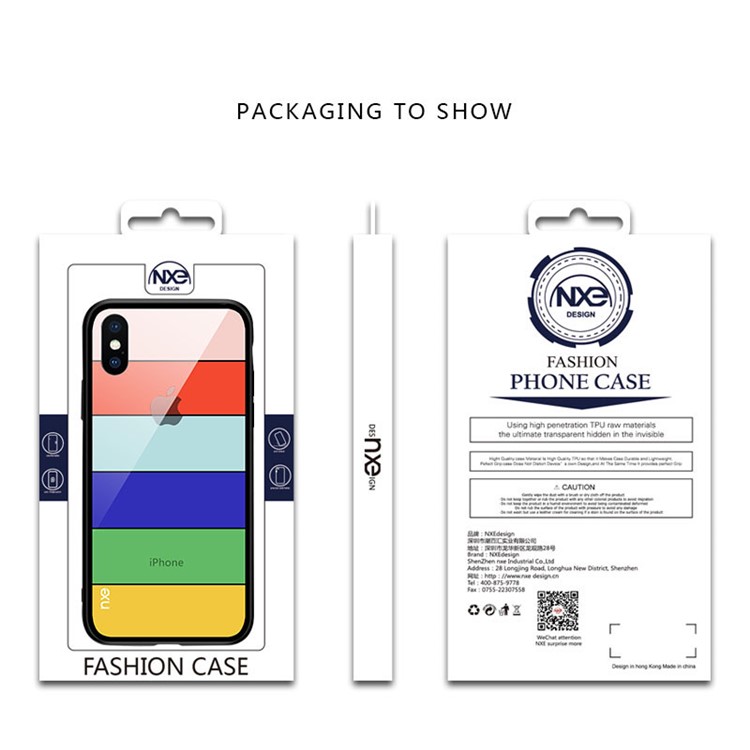 NXE Pattern Printing Stripes 9H Glass Back + TPU Edge Hybrid Case for iPhone 9 Plus 6.5 inch - Style A-5