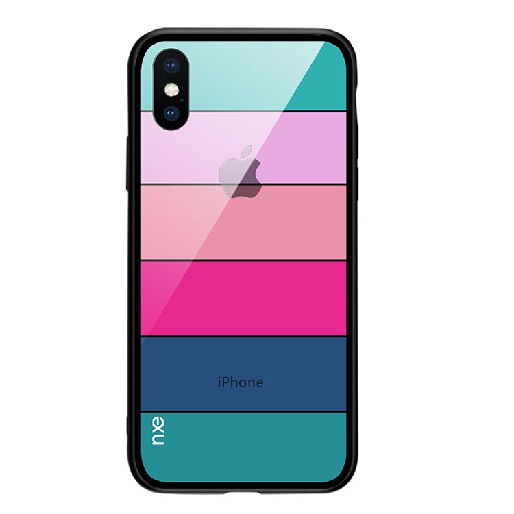 NXE Pattern Printing Stripes 9H Glass Back + TPU Edge Hybrid Case for iPhone Xs 5.8 inch - Style A-2