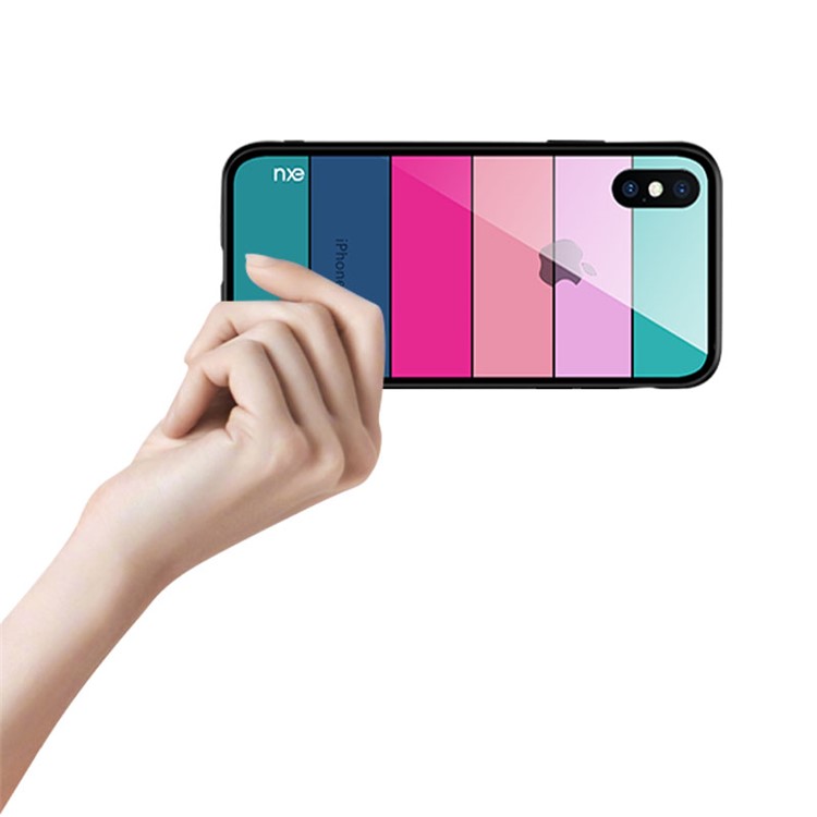NXE Pattern Printing Stripes 9H Glass Back + TPU Edge Hybrid Case for iPhone Xs 5.8 inch - Style A-4