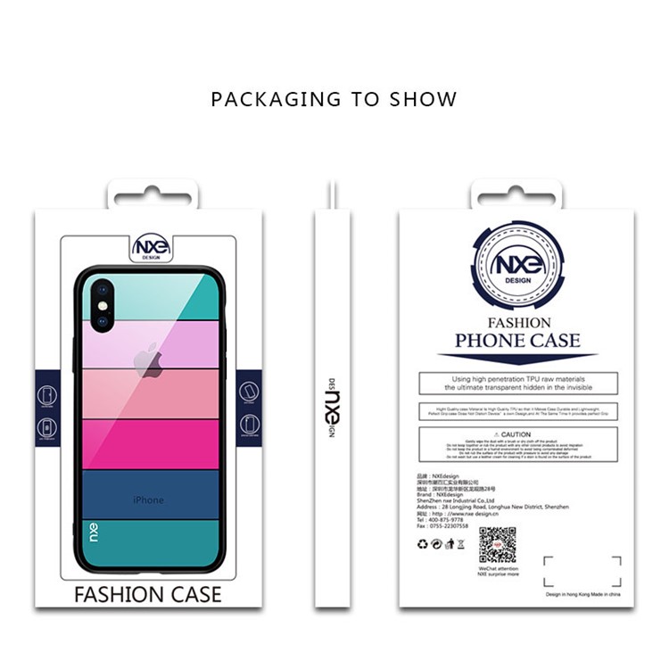NXE Pattern Printing Stripes 9H Glass Back + TPU Edge Hybrid Case for iPhone Xs 5.8 inch - Style A-5