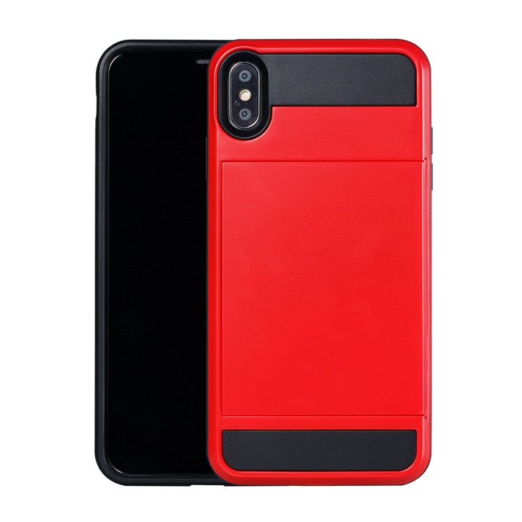 For iPhone 9 Plus 6.5 inch Sliding Card Holder PC + TPU Hybrid Phone Case - Red-2