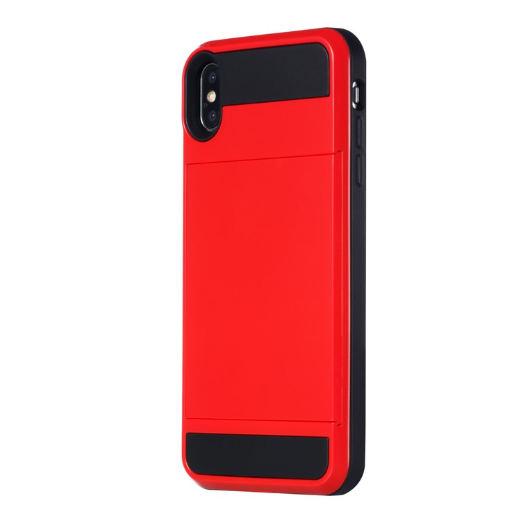 For iPhone 9 Plus 6.5 inch Sliding Card Holder PC + TPU Hybrid Phone Case - Red-3
