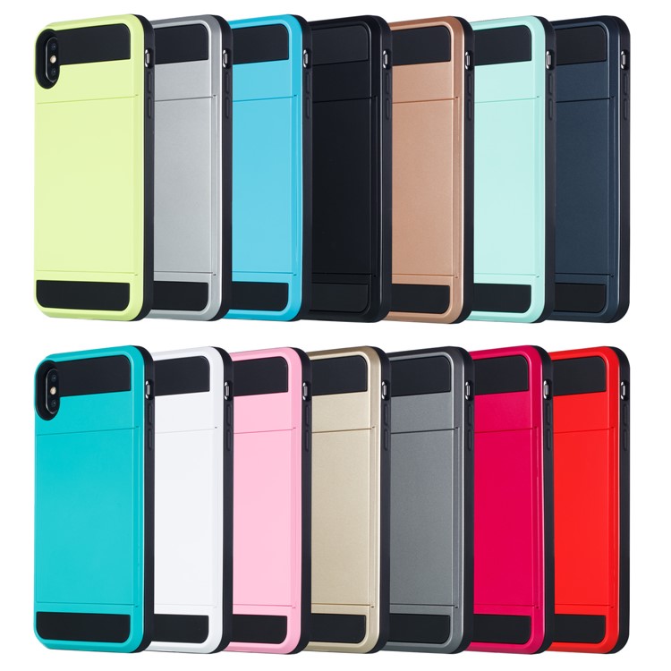 For iPhone 9 Plus 6.5 inch Sliding Card Holder PC + TPU Hybrid Phone Case - Red-7
