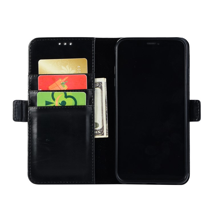 Crazy Horse Texture Leather Wallet Stand Cover for iPhone 9 Plus 6.5 inch - Black-4