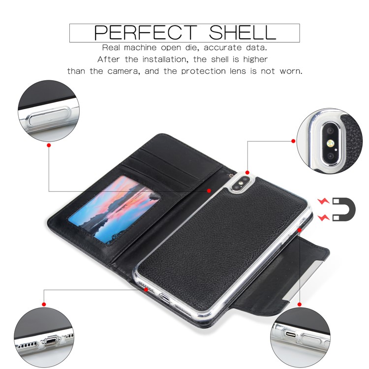 Litchi Texture Magnet Detachable 2-in-1 Leather Wallet Phone Cover for iPhone 9 6.1 inch - Black-3