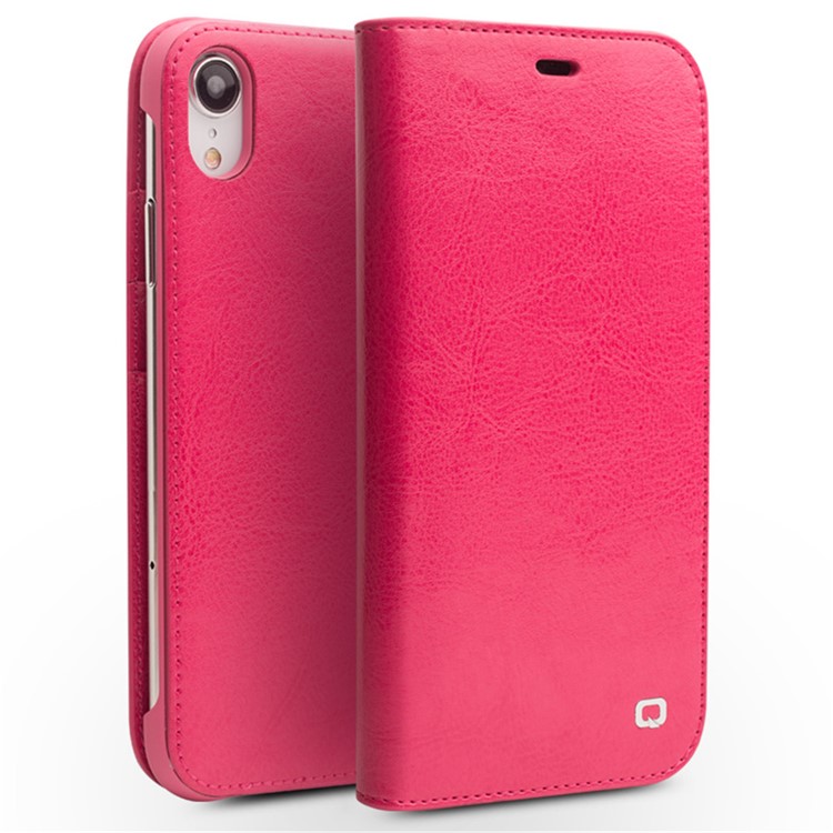QIALINO Genuine Cowhide Leather Wallet Casing for iPhone XR 6.1 inch - Rose-1