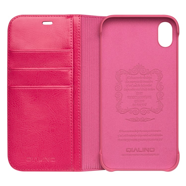 QIALINO Genuine Cowhide Leather Wallet Casing for iPhone XR 6.1 inch - Rose-3