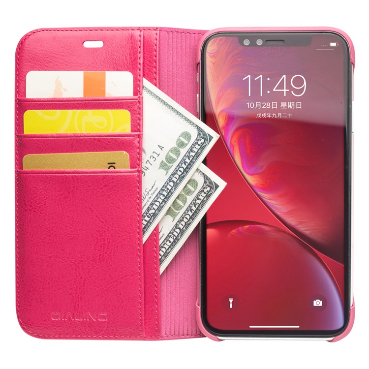 QIALINO Genuine Cowhide Leather Wallet Casing for iPhone XR 6.1 inch - Rose-4