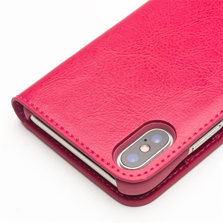 QIALINO Genuine Cowhide Leather Wallet Cover for iPhone Xs Max 6.5 inch - Rose-4