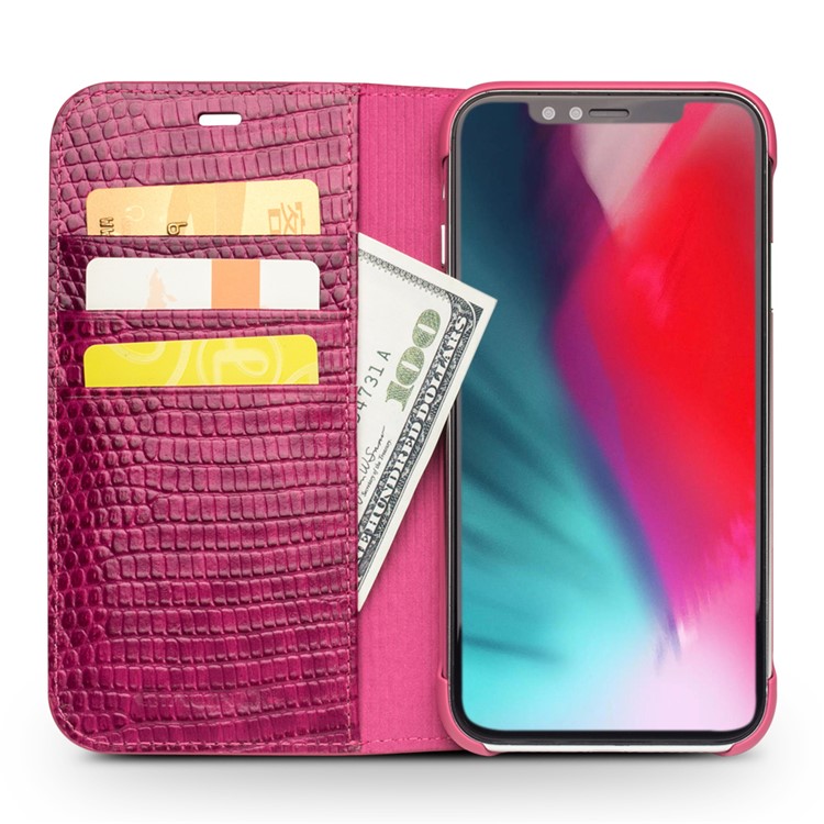 QIALINO Crocodile Texture Top Layer Cowhide Leather Wallet Case for iPhone XR 6.1 inch - Rose-4