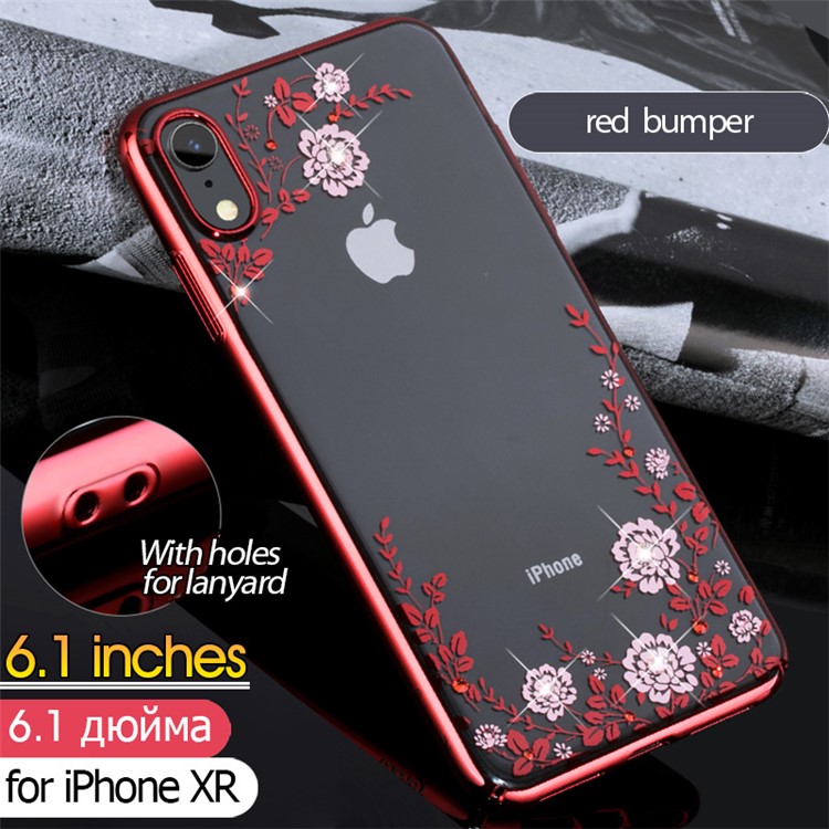 

KAVARO Floret Authorized Swarovski Electroplating PC Hard Cover for iPhone XR 6.1 inch - Red, iPhone XR
