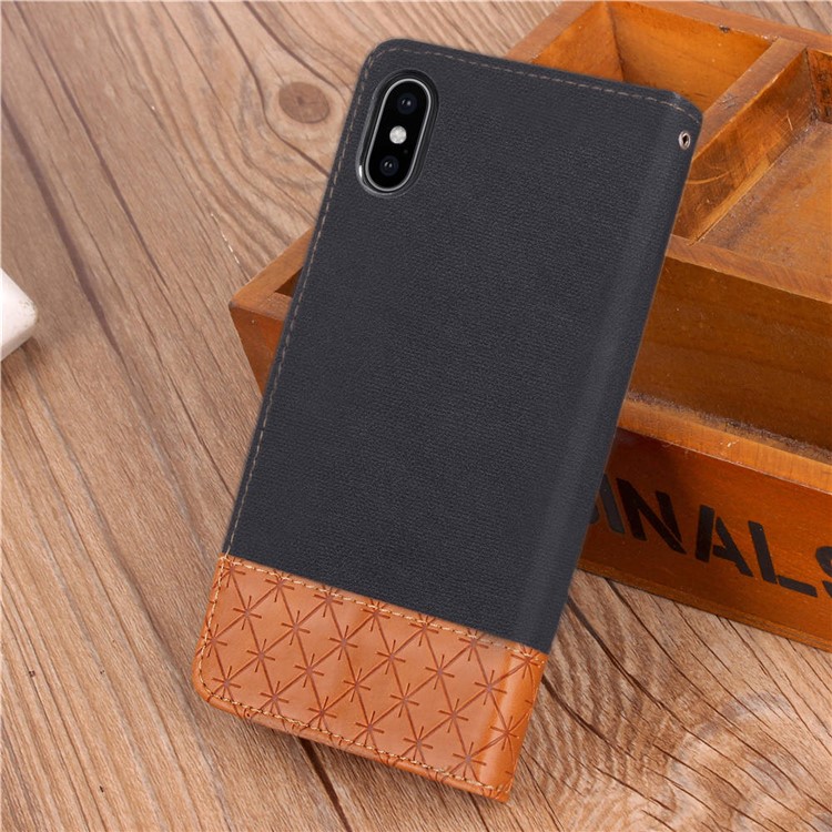 Contrast Color Jeans Cloth Rhombus Leather Wallet Folio Case for iPhone XS Max 6.5 inch - Black-12
