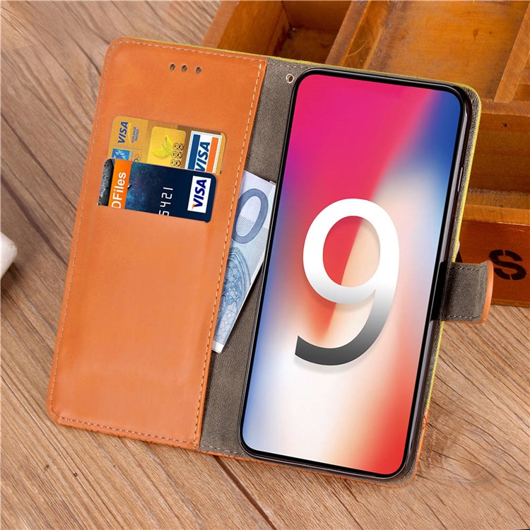 Contrast Color Jeans Cloth Rhombus Leather Wallet Folio Case for iPhone XS Max 6.5 inch - Black-13