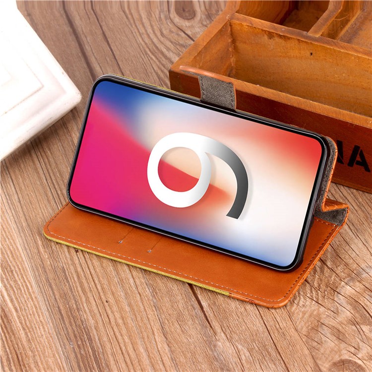 Contrast Color Jeans Cloth Rhombus Leather Wallet Folio Case for iPhone XS Max 6.5 inch - Black-14