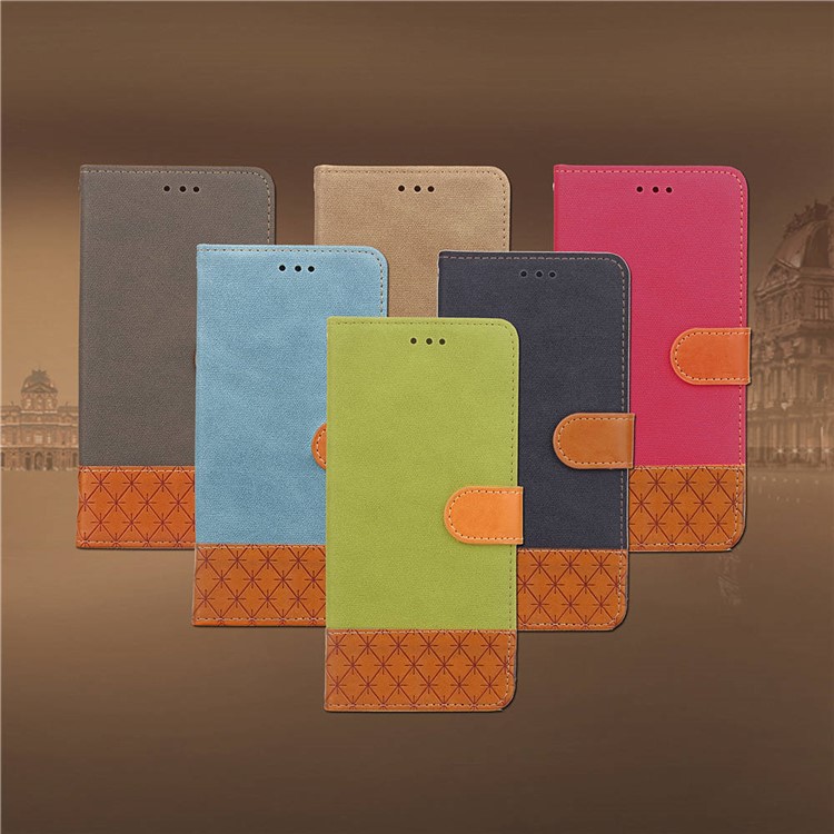 Contrast Color Jeans Cloth Rhombus Leather Wallet Folio Case for iPhone XS Max 6.5 inch - Black-15