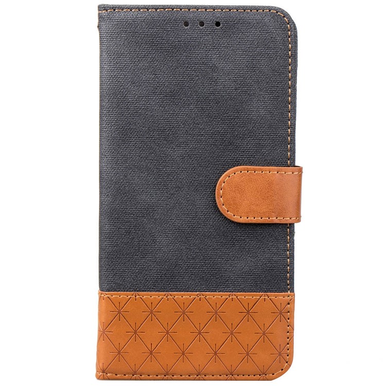 Contrast Color Jeans Cloth Rhombus Leather Wallet Folio Case for iPhone XS Max 6.5 inch - Black-2