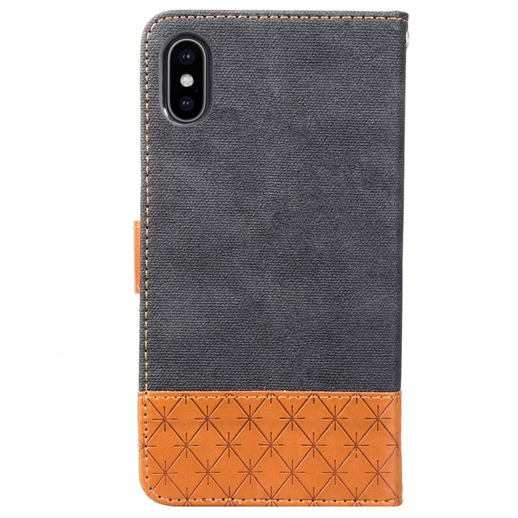 Contrast Color Jeans Cloth Rhombus Leather Wallet Folio Case for iPhone XS Max 6.5 inch - Black-3