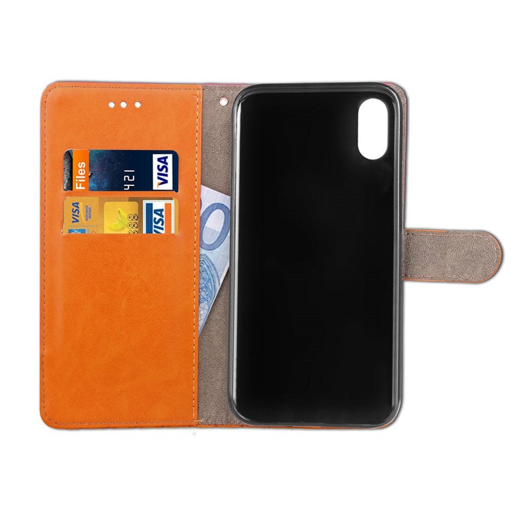 Contrast Color Jeans Cloth Rhombus Leather Wallet Folio Case for iPhone XS Max 6.5 inch - Black-4