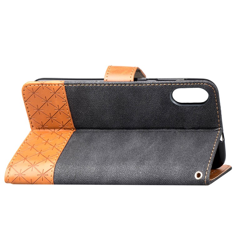 Contrast Color Jeans Cloth Rhombus Leather Wallet Folio Case for iPhone XS Max 6.5 inch - Black-6