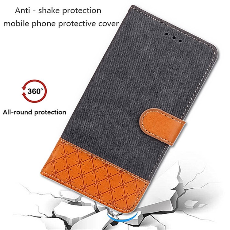 Contrast Color Jeans Cloth Rhombus Leather Wallet Folio Case for iPhone XS Max 6.5 inch - Black-8